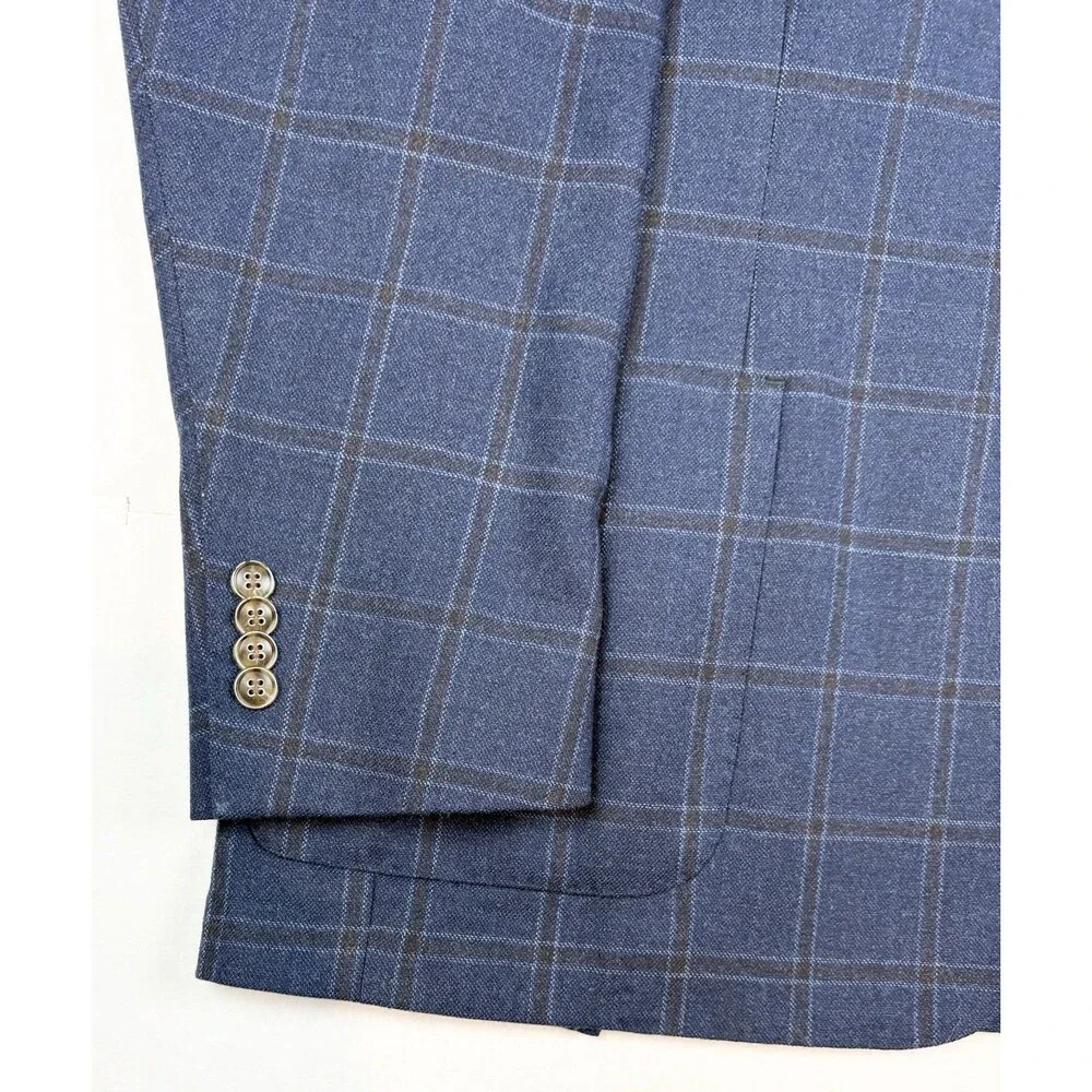 Peter Millar Sport Coat Soft Blazer Lightweight Blue Plaid XXL Wool Unstructured